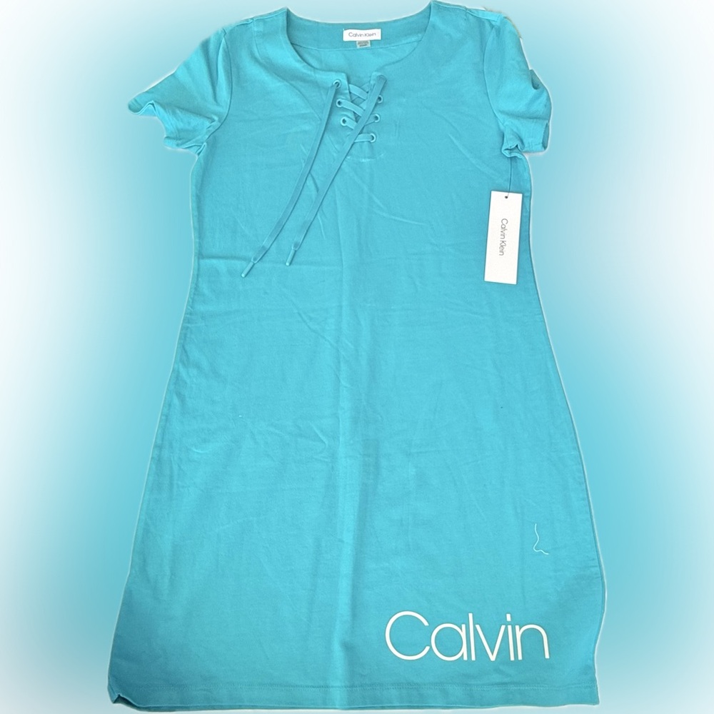 Calvin Klein Turquoise Lace-Up Tee Dress